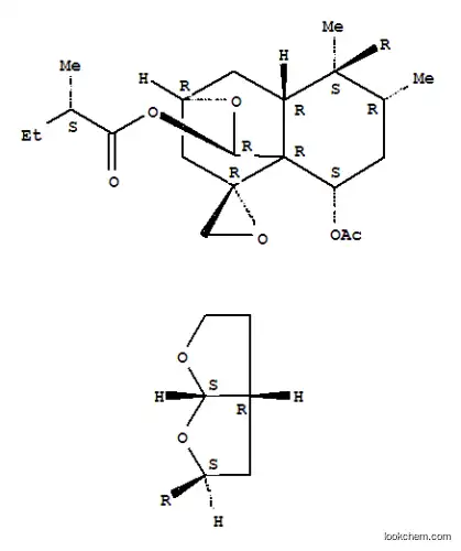 Molecular Structure of 145040-50-2 (Butanoic acid,2-methyl-,(1R,2'R,3R,4aR,5S,6R,8S,8aR)-8-(acetyloxy)-5-[(2S,3aR,6aS)-hexahydrofuro[2,3-b]furan-2-yl]hexahydro-5,6-dimethylspiro[3H-3,8a-ethano-1H-2-benzopyran-9,2'-oxiran]-1-ylester, (2S)-)