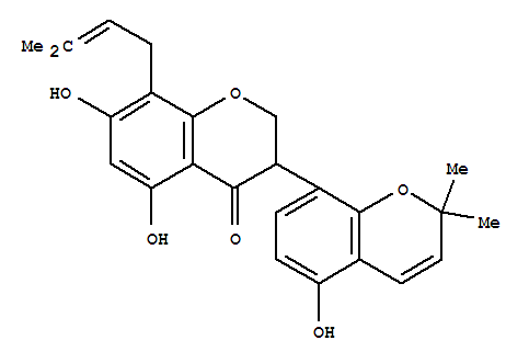 Molecular Structure of 145382-65-6 ([3,8'-Bi-2H-1-benzopyran]-4(3H)-one,5,5',7-trihydroxy-2',2'-dimethyl-8-(3-methyl-2-buten-1-yl)-, (-)-)