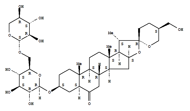 145385-66-6,Spirostan-6-one,3-[(6-O-a-L-arabinopyranosyl-b-D-glucopyranosyl)oxy]-27-hydroxy-,(3b,5a,25S)- (9CI),Spiro[8H-naphth[2',1':4,5]indeno[2,1-b]furan-8,2'-[2H]pyran],spirostan-6-one deriv.; Sieboldiin B