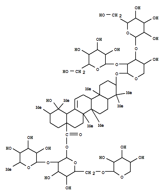 145854-09-7,Urs-12-en-28-oic acid,3-[(O-b-D-glucopyranosyl-(1®2)-O-[b-D-glucopyranosyl-(1®3)]-a-L-arabinopyranosyl)oxy]-19-hydroxy-, O-6-deoxy-a-L-mannopyranosyl-(1®2)-O-[b-D-xylopyranosyl-(1®6)]-b-D-glucopyranosyl ester, (3b)- (9CI),IlexosideXIII