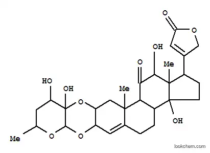 Molecular Structure of 145854-14-4 (Carda-4,20(22)-dienolide,12,14-dihydroxy-11-oxo-2,3-[[(2S,3S,4R,6R)-tetrahydro-3,4-dihydroxy-6-methyl-2H-pyran-3,2-diyl]bis(oxy)]-,(2a,3b,12b)- (9CI))