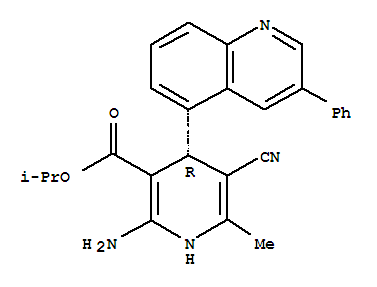Molecular Structure of 146136-94-9 (3-Pyridinecarboxylicacid, 2-amino-5-cyano-1,4-dihydro-6-methyl-4-(3-phenyl-5-quinolinyl)-,1-methylethyl ester, (4R)-)