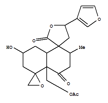 Molecular Structure of 146428-63-9 (Dispiro[furan-3(2H),1'(5'H)-naphthalene-5',2''-oxirane]-2,4'(4'aH)-dione,4'a-[(acetyloxy)methyl]-5-(3-furanyl)octahydro-7'-hydroxy-2'-methyl-,(1'R,2'R,2''R,4'aS,5S,7'S,8'aS)- (9CI))