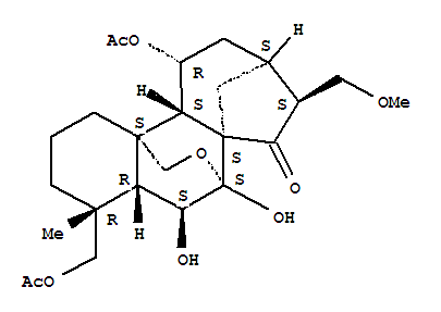Molecular Structure of 146436-16-0 (Kauran-15-one,11,18-bis(acetyloxy)-7,20-epoxy-6,7-dihydroxy-17-methoxy-, (4a,6b,7a,11a)-)