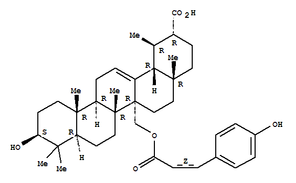 147044-48-2,Urs-12-en-30-oic acid,3-hydroxy-27-[[(2Z)-3-(4-hydroxyphenyl)-1-oxo-2-propen-1-yl]oxy]-, (3b)-,Urs-12-en-30-oicacid, 3-hydroxy-27-[[(2Z)-3-(4-hydroxyphenyl)-1-oxo-2-propenyl]oxy]-, (3b)- (9CI); Urs-12-en-30-oic acid,3-hydroxy-27-[[3-(4-hydroxyphenyl)-1-oxo-2-propenyl]oxy]-, [3b,27(Z)]-; Obtusilic acid