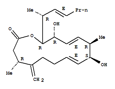 Molecular Structure of 147714-56-5 (Oxacyclopentadeca-8,12-dien-2-one,10,14-dihydroxy-4,11-dimethyl-5-methylene-15-[(1R,2E)-1-methyl-2-hexen-1-yl]-,(4R,8E,10S,11R,12E,14R,15R)-)