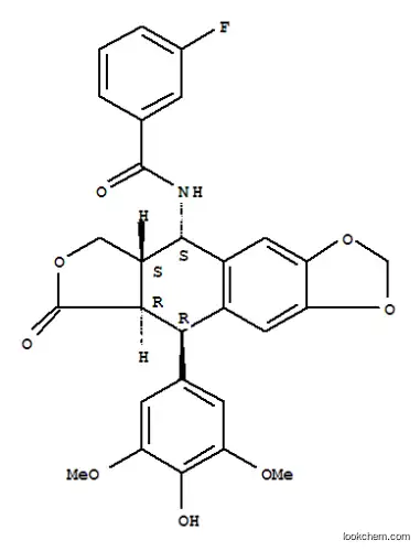 Molecular Structure of 147912-43-4 (Benzamide,3-fluoro-N-[(5S,5aS,8aR,9R)-5,5a,6,8,8a,9-hexahydro-9-(4-hydroxy-3,5-dimethoxyphenyl)-8-oxofuro[3',4':6,7]naphtho[2,3-d]-1,3-dioxol-5-yl]-)