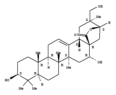 Molecular Structure of 148299-18-7 (Olean-12-en-28-oicacid, 3,16,21,29-tetrahydroxy-, g-lactone, (3b,16a,20b,21b)- (9CI))