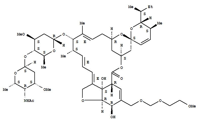 148865-00-3,Avermectin A1a,4''-(acetylamino)-5-O-demethyl-4''-deoxy-26-[(2-methoxyethoxy)methoxy]-,(4''R)- (9CI),Spiro[11,15-methano-2H,13H,17H-furo[4,3,2-pq][2,6]benzodioxacyclooctadecin-13,2'-[2H]pyran],avermectin A1a deriv.