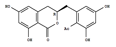 Molecular Structure of 149418-38-2 (1H-2-Benzopyran-1-one,3-[(2-acetyl-3,5-dihydroxyphenyl)methyl]-3,4-dihydro-6,8-dihydroxy-, (3R)-)