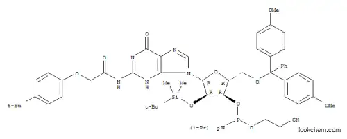 Molecular Structure of 149989-68-4 (5'-O-(4,4-Dimethoxytrityl)-2'-O-[(tert-butyl)dimethylsilyl]-N-[[4-(tert-butyl)phenoxy]acetyl]guanosine-3'-(2-cyanoethyl-N,N-diisopropyl)phosphoramidite)