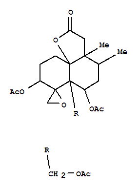 Molecular Structure of 149992-88-1 (Spiro[2H-naphtho[8a,1-b]furan-7(8H),2'-oxiran]-2-one,6,8-bis(acetyloxy)-6a-[(acetyloxy)methyl]octahydro-3a,4-dimethyl-,(2'R,3aS,4R,6S,6aR,8R,10aS)- (9CI))