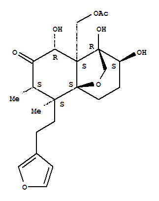 Molecular Structure of 149992-89-2 (7H-4a,1-(Epoxymethano)naphthalen-7-one,8a-[(acetyloxy)methyl]-5-[2-(3-furanyl)ethyl]octahydro-1,2,8-trihydroxy-5,6-dimethyl-,(1R,2S,4aS,5S,6S,8R,8aS)- (9CI))