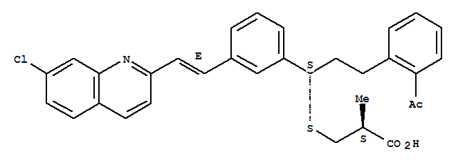 Molecular Structure of 150132-96-0 (Propanoic acid,3-[[(1S)-3-(2-acetylphenyl)-1-[3-[(1E)-2-(7-chloro-2-quinolinyl)ethenyl]phenyl]propyl]thio]-2-methyl-,(2S)-)
