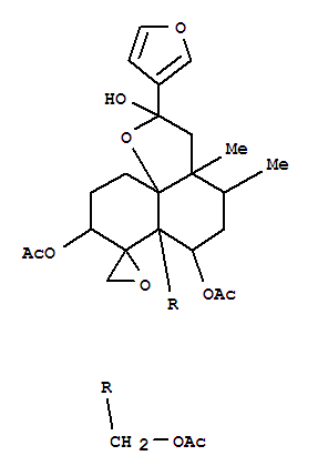 Molecular Structure of 150132-97-1 (Spiro[2H-naphtho[8a,1-b]furan-7(8H),2'-oxirane]-2,6,8-triol,6a-[(acetyloxy)methyl]-2-(3-furanyl)octahydro-3a,4-dimethyl-, 6,8-diacetate,(2R,2'R,3aS,4R,6S,6aR,8R,10aS)- (9CI))