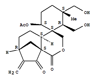 Molecular Structure of 150172-60-4 (Spiro[cyclohexane-1,4'(3'H)-[1H-7,9a]methanocyclohepta[c]pyran]-1',9'(4'aH)-dione,6-(acetyloxy)tetrahydro-2,3-bis(hydroxymethyl)-3-methyl-8'-methylene-,(1S,2R,3S,4'aS,6S,7'R,9'aS)- (9CI))
