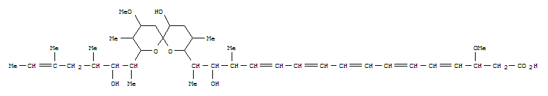 Molecular Structure of 150346-24-0 (4,6,8,10,12-Heptadecapentaenoicacid,15-hydroxy-16-[(2S,3S,5S,6R,8R,9R,10R)-5-hydroxy-8-[(1R,2S,3S,5E)-2-hydroxy-1,3,5-trimethyl-5-hepten-1-yl]-10-methoxy-3,9-dimethyl-1,7-dioxaspiro[5.5]undec-2-yl]-3-methoxy-14-methyl-,(3S,4Z,6E,8Z,10E,12Z,14S,15S,16S)-)