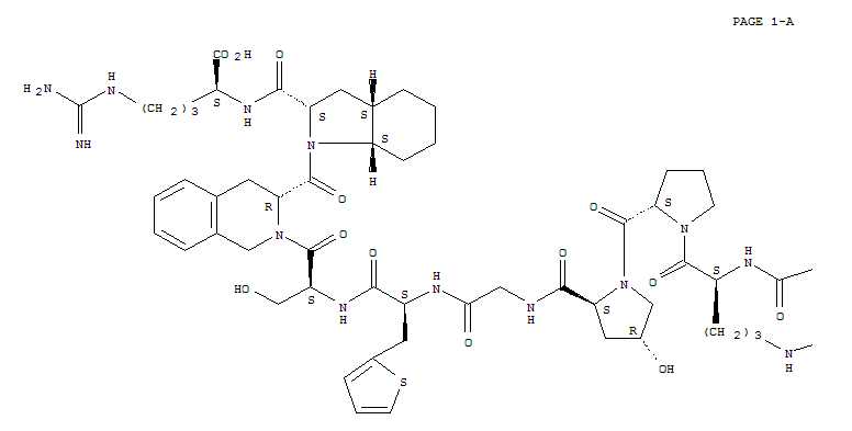Molecular Structure of 150999-66-9 (L-Arginine,N2-[4-[(aminoiminomethyl)amino]benzoyl]-L-arginyl-L-prolyl-(4R)-4-hydroxy-L-prolylglycyl-3-(2-thienyl)-L-alanyl-L-seryl-(3R)-1,2,3,4-tetrahydro-3-isoquinolinecarbonyl-(2S,3aS,7aS)-octahydro-1H-indole-2-carbonyl-)