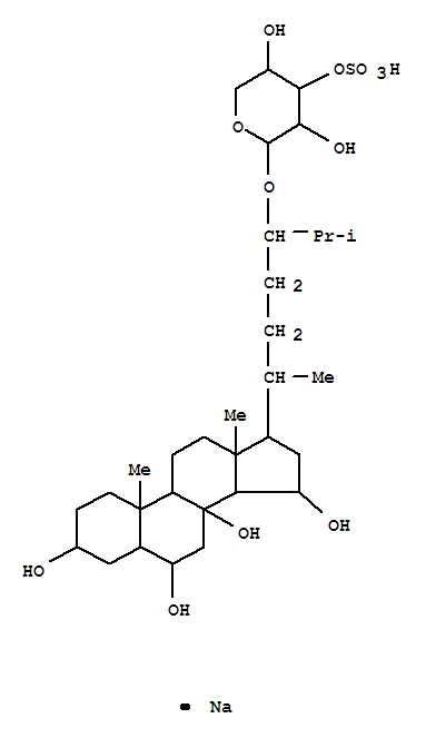 Molecular Structure of 151113-62-1 (Cholestane-3,6,8,15-tetrol,24-[(3-O-sulfo-b-D-xylopyranosyl)oxy]-,monosodium salt, (3b,5a,6a,15a,24S)-)