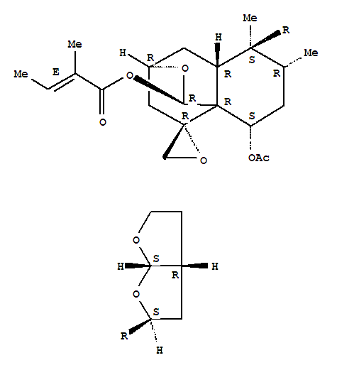Molecular Structure of 151200-61-2 (2-Butenoic acid,2-methyl-,(1R,2'R,3R,4aR,5S,6R,8S,8aR)-8-(acetyloxy)-5-[(2S,3aR,6aS)-hexahydrofuro[2,3-b]furan-2-yl]hexahydro-5,6-dimethylspiro[3H-3,8a-ethano-1H-2-benzopyran-9,2'-oxiran]-1-ylester, (2E)-)