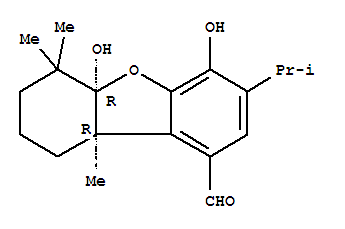 Molecular Structure of 151368-46-6 (1-Dibenzofurancarboxaldehyde,5a,6,7,8,9,9a-hexahydro-4,5a-dihydroxy-6,6,9a-trimethyl-3-(1-methylethyl)-,(5aR,9aR)-)