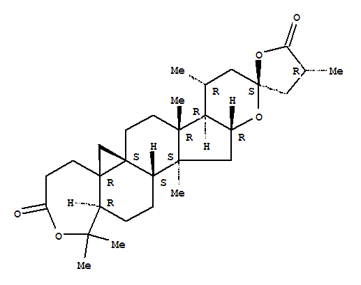 Molecular Structure of 151380-77-7 (Spiro[3H,6H,11H-cyclopropa[1,8a]pyrano[3'',2'':3',4']cyclopenta[1',2':5,6]naphth[2,1-c]oxepin-11,2'(5'H)-furan]-3,5'-dione,octadecahydro-1,1,4',8a,9,13a-hexamethyl-, (2'S,4'R,5aR,6aS,8aR,8bR,9R,12aR,13aS,13bS,15aR)-)
