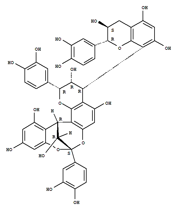 151436-54-3,8,14-Methano-2H,14H-1-benzopyrano[7,8-d][1,3]benzodioxocin-3,5,11,13,15-pentol,2,8-bis(3,4-dihydroxyphenyl)-4-[(2R,3S)-2-(3,4-dihydroxyphenyl)-3,4-dihydro-3,5,7-trihydroxy-2H-1-benzopyran-8-yl]-3,4-dihydro-,(2R,3R,4R,8S,14R,15R)- (9CI),8,14-Methano-2H,14H-1-benzopyrano[7,8-d][1,3]benzodioxocin-3,5,11,13,15-pentol,2,8-bis(3,4-dihydroxyphenyl)-4-[2-(3,4-dihydroxyphenyl)-3,4-dihydro-3,5,7-trihydroxy-2H-1-benzopyran-8-yl]-3,4-dihydro-,[2R-[2a,3a,4a(2R*,3S*),8b,14b,15R*]]-; Pavetannin B6