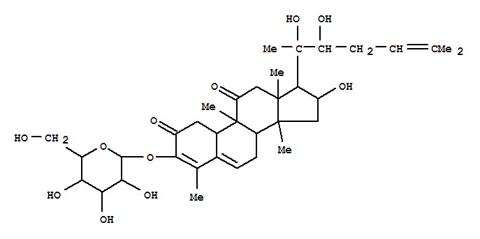 Molecular Structure of 151466-42-1 (19-Norcholesta-3,5,24-triene-2,11-dione,3-(b-D-glucopyranosyloxy)-16,20,22-trihydroxy-4,9,14-trimethyl-,(9b,10a,16a)- (9CI))