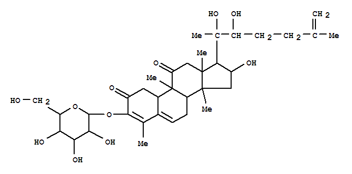 Molecular Structure of 151466-43-2 (19-Norcholesta-3,5,25-triene-2,11-dione,3-(b-D-glucopyranosyloxy)-16,20,22-trihydroxy-4,9,14-trimethyl-,(9b,10a,16a)- (9CI))
