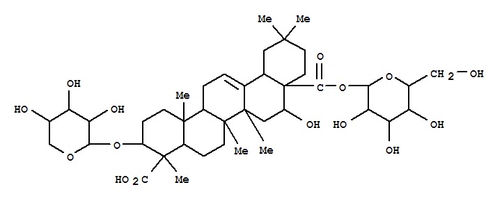 Molecular Structure of 151466-55-6 (Olean-12-ene-23,28-dioicacid, 3-(a-L-arabinopyranosyloxy)-16-hydroxy-,28-b-D-glucopyranosyl ester, (3b,4a,16a)-)