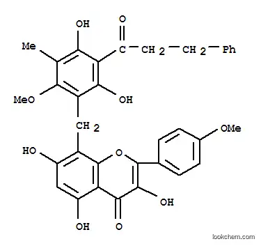 Molecular Structure of 152246-60-1 (4H-1-Benzopyran-4-one,8-[[2,4-dihydroxy-6-methoxy-5-methyl-3-(1-oxo-3-phenylpropyl)phenyl]methyl]-3,5,7-trihydroxy-2-(4-methoxyphenyl)-)