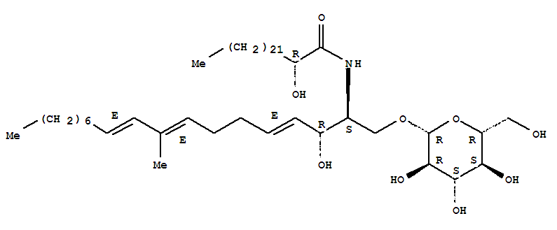 Molecular Structure of 152323-72-3 (Tetracosanamide,N-[(1S,2R,3E,7E,9E)-1-[(b-D-glucopyranosyloxy)methyl]-2-hydroxy-8-methyl-3,7,9-heptadecatrien-1-yl]-2-hydroxy-,(2R)-)