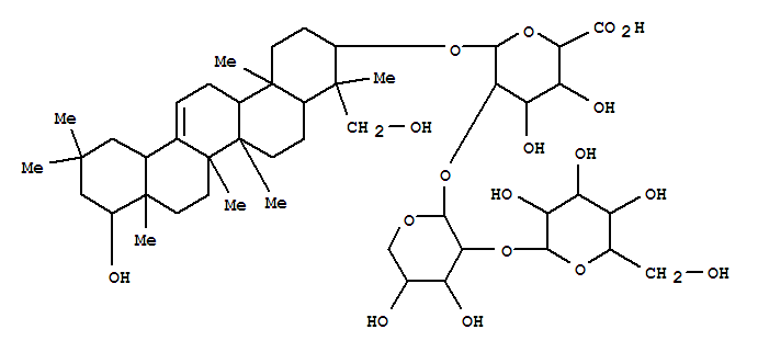 Molecular Structure of 152505-07-2 (b-D-Glucopyranosiduronic acid, (3b,4b,22b)-22,23-dihydroxyolean-12-en-3-yl O-b-D-glucopyranosyl-(1®2)-O-a-L-arabinopyranosyl-(1®2)- (9CI))