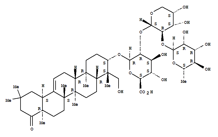 Molecular Structure of 152505-09-4 (b-D-Glucopyranosiduronic acid, (3b,4b)-23-hydroxy-22-oxoolean-12-en-3-yl O-6-deoxy-a-L-mannopyranosyl-(1®2)-O-a-L-arabinopyranosyl-(1®2)-)