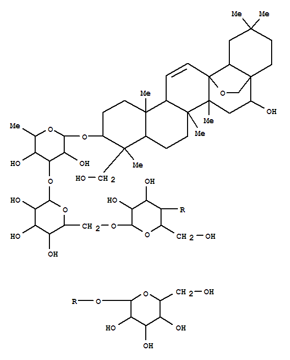 Molecular Structure of 152601-82-6 (b-D-Galactopyranoside, (3b,4a,16b)-13,28-epoxy-16,23-dihydroxyolean-11-en-3-yl O-b-D-glucopyranosyl-(1®4)-O-b-D-glucopyranosyl-(1®6)-O-b-D-glucopyranosyl-(1®3)-6-deoxy- (9CI))