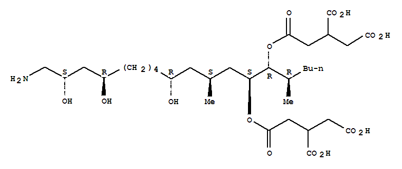 Molecular Structure of 152726-69-7 (1,2,3-Propanetricarboxylicacid,1,1'-[(1S,2R)-1-[(2S,4R,9R,11S)-12-amino-4,9,11-trihydroxy-2-methyldodecyl]-2-[(1R)-1-methylpentyl]-1,2-ethanediyl]ester)