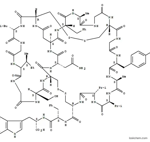Molecular Structure of 152835-17-1 (L-Tryptophan,L-cysteinyl-L-leucylglycyl-L-isoleucylglycyl-L-seryl-L-cysteinyl-L-asparaginyl-L-a-aspartyl-L-phenylalanyl-L-alanylglycyl-L-cysteinylglycyl-L-tyrosyl-L-alanyl-L-valyl-L-valyl-L-cysteinyl-L-phenylalanyl-,(9®1)-lactam, cyclic (1®13),(7®19)-bis(disulfide))