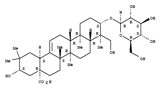 Molecular Structure of 152845-77-7 (Olean-12-en-28-oicacid, 3-(b-D-glucopyranosyloxy)-21,23-dihydroxy-,(3b,4a,21b)- (9CI))