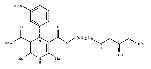 Molecular Structure of 153192-22-4 (3,5-Pyridinedicarboxylicacid, 1,4-dihydro-2,6-dimethyl-4-(3-nitrophenyl)-,4-[[(2S)-2-hydroxy-3-phenoxypropyl]amino]butyl methyl ester, (4S)- (9CI))