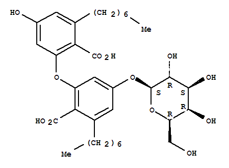 Molecular Structure of 154160-79-9 (Benzoic acid,2-[2-carboxy-5-(b-D-galactopyranosyloxy)-3-heptylphenoxy]-6-heptyl-4-hydroxy-)