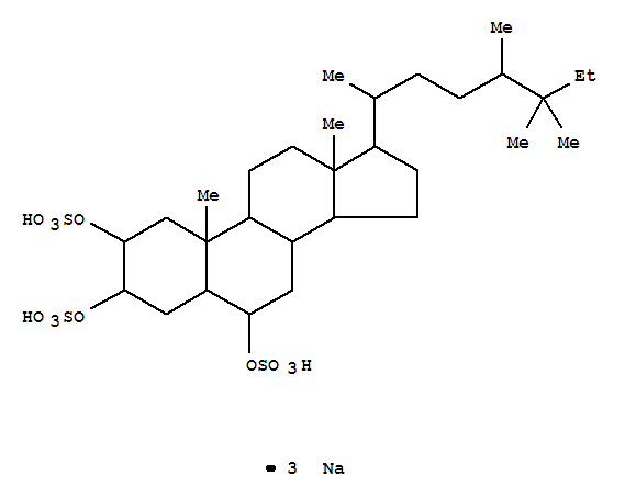 Molecular Structure of 154205-18-2 (Ergostane-2,3,6-triol,25-ethyl-, tris(hydrogen sulfate), trisodium salt, (2b,3a,5a,6a,24x)- (9CI))