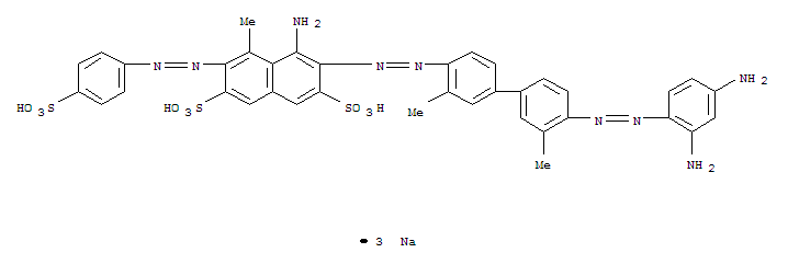 Molecular Structure of 154814-39-8 (2,7-Naphthalenedisulfonicacid,4-amino-3-[2-[4'-[2-(2,4-diaminophenyl)diazenyl]-3,3'-dimethyl[1,1'-biphenyl]-4-yl]diazenyl]-5-methyl-6-[2-(4-sulfophenyl)diazenyl]-,sodium salt (1:3))
