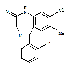Molecular Structure of 154849-06-6 (2H-1,4-Benzodiazepin-2-one,8-chloro-5-(2-fluorophenyl)-1,3-dihydro-7-methyl-)