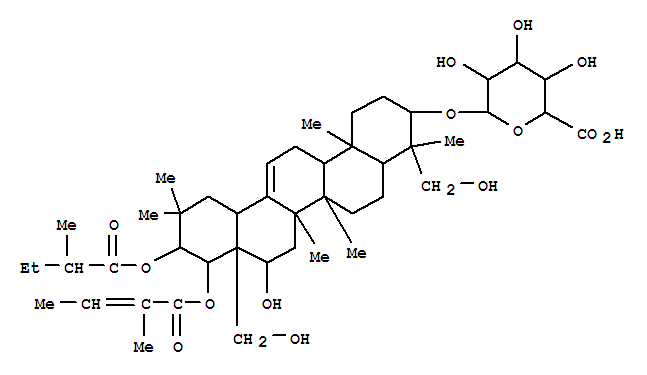 Molecular Structure of 154977-74-9 (b-D-Glucopyranosiduronic acid, (3b,4a,16b,21b,22a)-16,23,28-trihydroxy-22-[[(2E)-2-methyl-1-oxo-2-butenyl]oxy]-21-(2-methyl-1-oxobutoxy)olean-12-en-3-yl(9CI))
