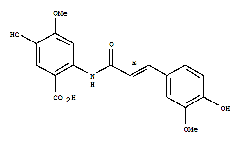 Molecular Structure of 154992-25-3 (Benzoic acid,5-hydroxy-2-[[(2E)-3-(4-hydroxy-3-methoxyphenyl)-1-oxo-2-propen-1-yl]amino]-4-methoxy-)