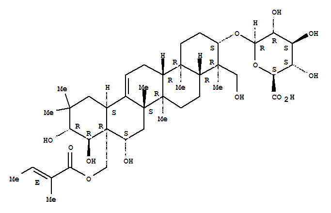 Molecular Structure of 155023-62-4 (b-D-Glucopyranosiduronic acid, (3b,4a,16b,21b,22a)-16,21,22,23-tetrahydroxy-28-[[(2E)-2-methyl-1-oxo-2-butenyl]oxy]olean-12-en-3-yl(9CI))