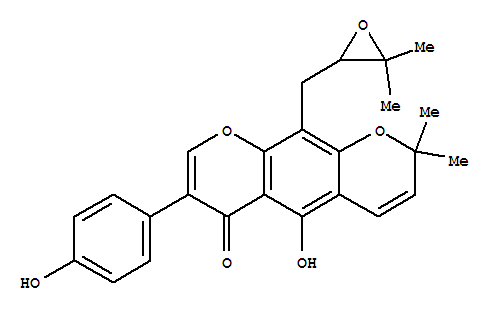 Molecular Structure of 155661-18-0 (2H,6H-Benzo[1,2-b:5,4-b']dipyran-6-one,10-[(3,3-dimethyloxiranyl)methyl]-5-hydroxy-7-(4-hydroxyphenyl)-2,2-dimethyl-,(-)- (9CI))