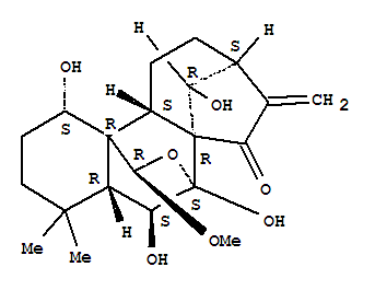 Molecular Structure of 155969-82-7 (Kaur-16-en-15-one,7,20-epoxy-1,6,7,14-tetrahydroxy-20-methoxy-, (1a,6b,7a,14R,20R)-)