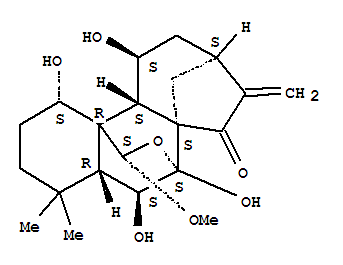Molecular Structure of 155969-83-8 (Kaur-16-en-15-one,7,20-epoxy-1,6,7,11-tetrahydroxy-20-methoxy-, (1a,6b,7a,11b,20S)- (9CI))