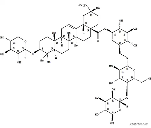 Molecular Structure of 156031-80-0 (Olean-12-ene-28,29-dioicacid, 3-[(3-O-acetyl-b-D-xylopyranosyl)oxy]-, 28-(O-6-deoxy-a-L-mannopyranosyl-(1®4)-O-b-D-glucopyranosyl-(1®6)-b-D-glucopyranosyl) ester, (3b,20a)- (9CI))